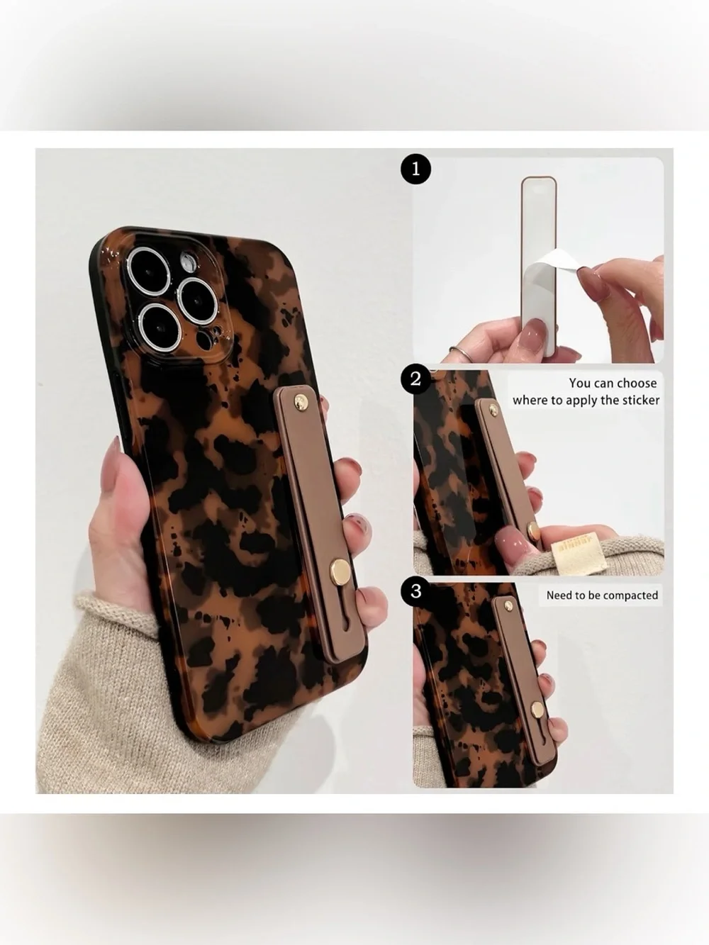 Tortoise Pattern iPhone 15 PRO Case with Wrist Strap - Black & Brown NEW